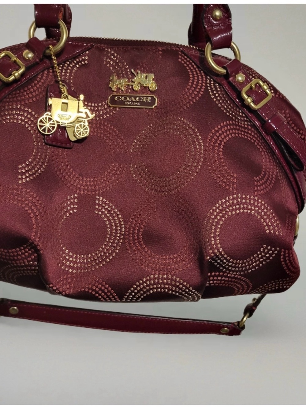 Coach Burgundy Shoulder Satchel with Gold Hardware